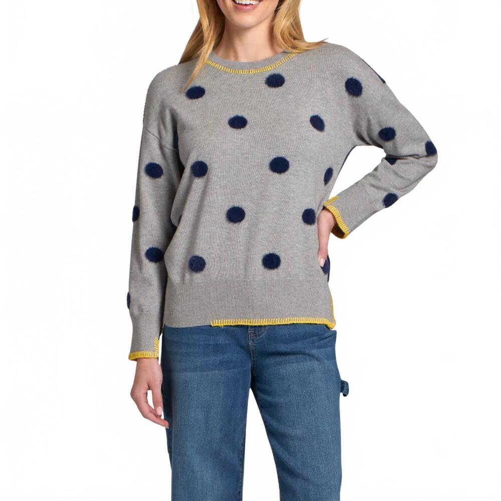 NEW APNY polka dot sweater with contrast stitching in grey/navy
